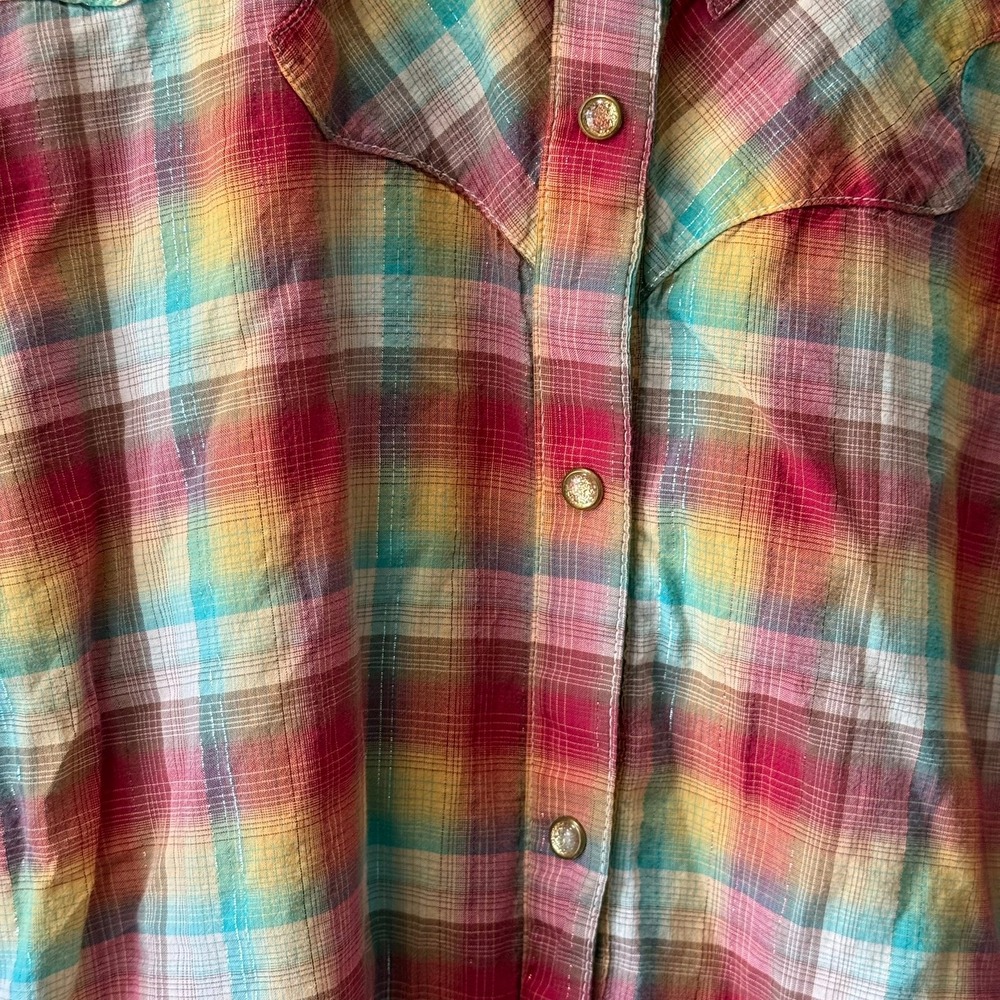 Wrangler Womens M Plaid Western Sparkle Snap Shirt  Cowgirl Pink Glitter Rodeo - Picture 5 of 11